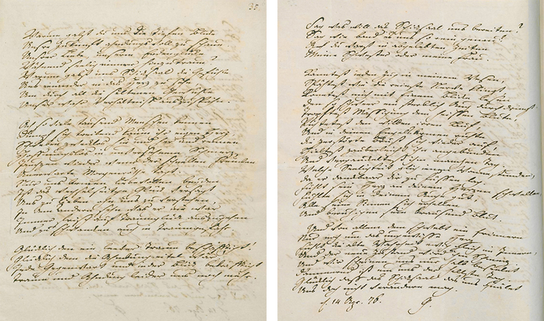 Faksimile, Liebesgedicht von Goethe an Charlotte von Stein »Warum gabst du uns die Tiefen Blicke ... «, 14. April 1776, © Klassik Stiftung Weimar
