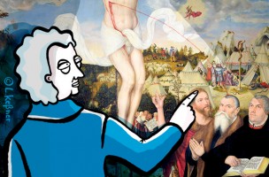 Goethe vor dem Cranach-Altar in der Herderkirche, © Lydia Keßner