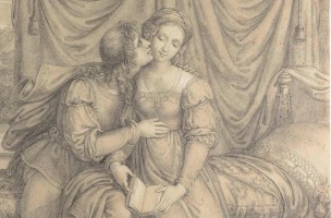 Ausschnitt aus Joseph Anton Koch, Francesca und Paolo, von Gianciotto Malatesta überrascht, 1809, Kohle, schwarze Tusche, weiß gehöht, Graphische Sammlungen Weimar, © Klassik Stiftung Weimar