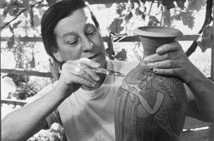 Marguerite Friedlaender-Wildenhain decorating a pot, cropped, photo by Otto Hagel, provided by permission from Stewards of the Coast and Redwoods