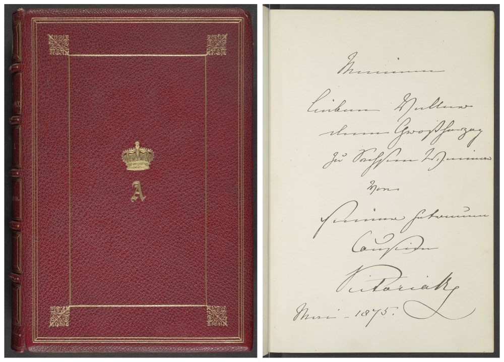 Theodore Martin: The life of His Royal Highness the Prince Consort. London 1875. Sgn. CA 149 (1). Widmung von Queen Victoria auf dem Vorsatzblatt, Klassik Stiftung Weimar.