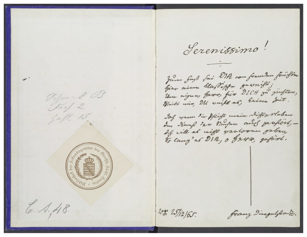 Pierre Augustin Caron de Beaumarchais: Ein toller Tag oder Figaro’s Hochzeit. Übers. und eingel. von Franz Dingelstedt. Hildburghausen 1865. Sgn. CA 48, Klassik Stiftung Weimar.