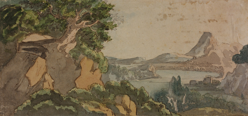 Johann Wolfgang von Goethe, »Sizilianische Landschaft«, 1808, Graphit und Feder, Aquarell