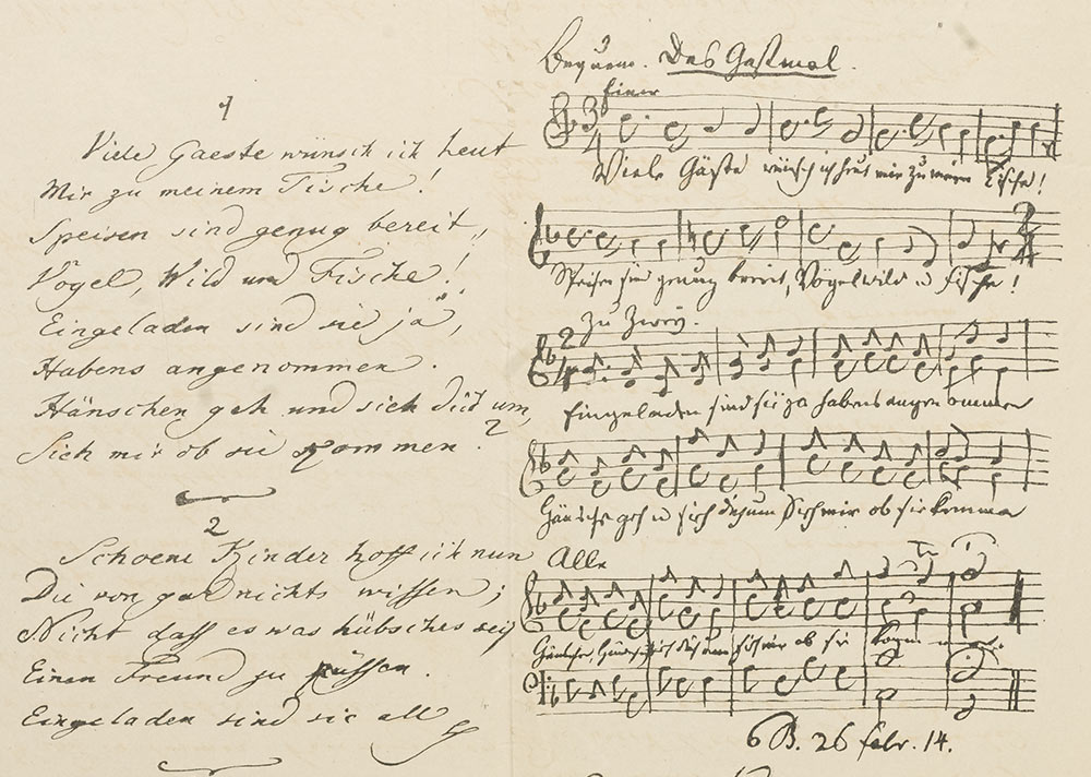 Goethes Gedicht »Offne Tafel« mit Vertonung von Zelter unter dem Titel »Das Gastmahl«, 26. Februar 1814