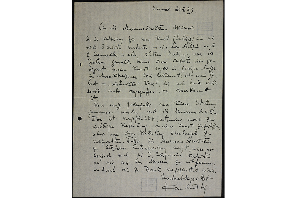 Wassily Kandinsky, Brief an Wilhelm Köhler, 31. Oktober 1923, Klassik Stiftung Weimar