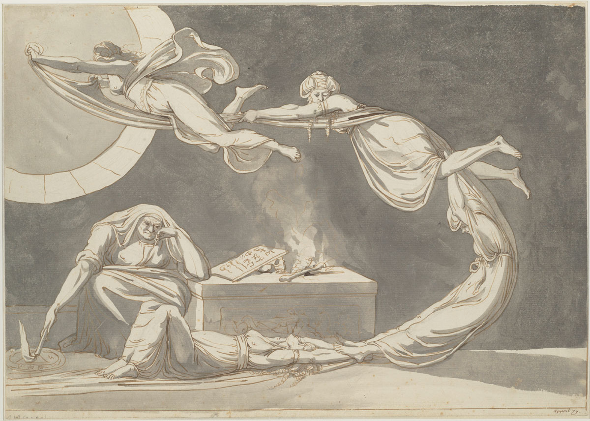 Johann Heinrich Füssli, Beschwörungsszene mit einer Hexe am Altar Johann Heinrich Füssli, Beschwörungsszene mit einer Hexe am Altar