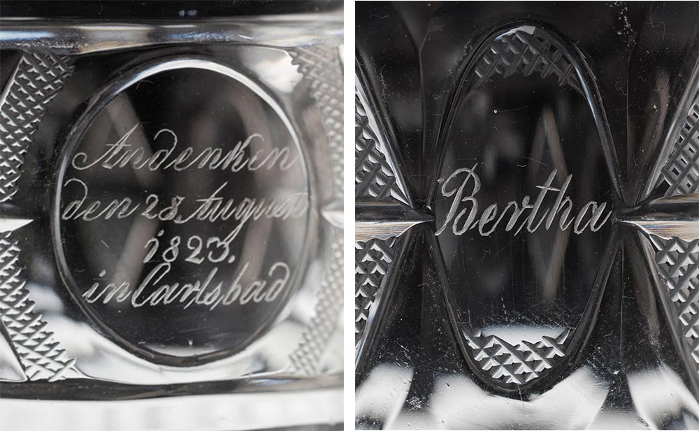 Detail Trinkglas für Goethe: „Andenken den 28. August 1823 in Carlsbad“