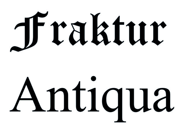 Antiqua- und Frakturschriftschnitte im Vergleich. Grafik: Laura Meinhardt/ Klassik Stiftung Weimar