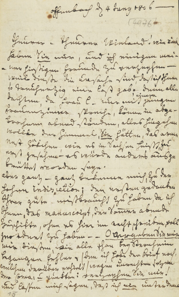 Brief von Sophie La Roche an Christoph Martin Wieland vom 04. Juni 1806. Foto: Klassik Stiftung Weimar